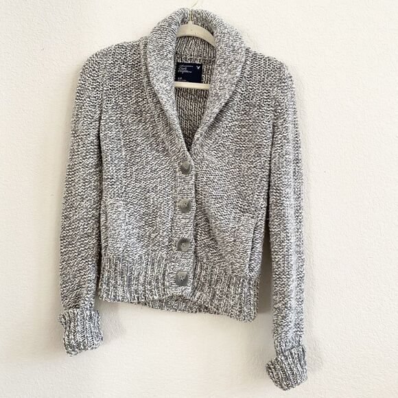 American Eagle Outfitters Womens Cardigan Sweater S Wool Blend Gray Chunky Knit - Picture 7 of 11